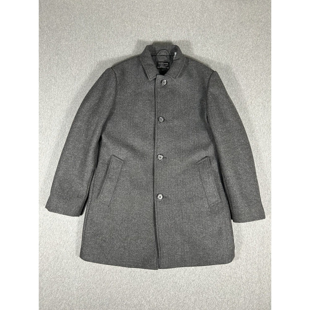 7 Diamonds Wool Blend Herringbone Overcoat Men's Gray Wool Blend Topcoat XL